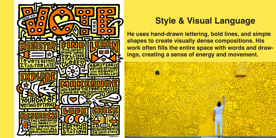 Booklet spread describing visual language and style